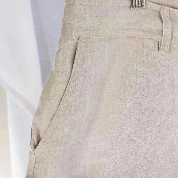 J. Jill Size 14 100% Linen cream wide leg color cuffed pants - Picture 4 of 13